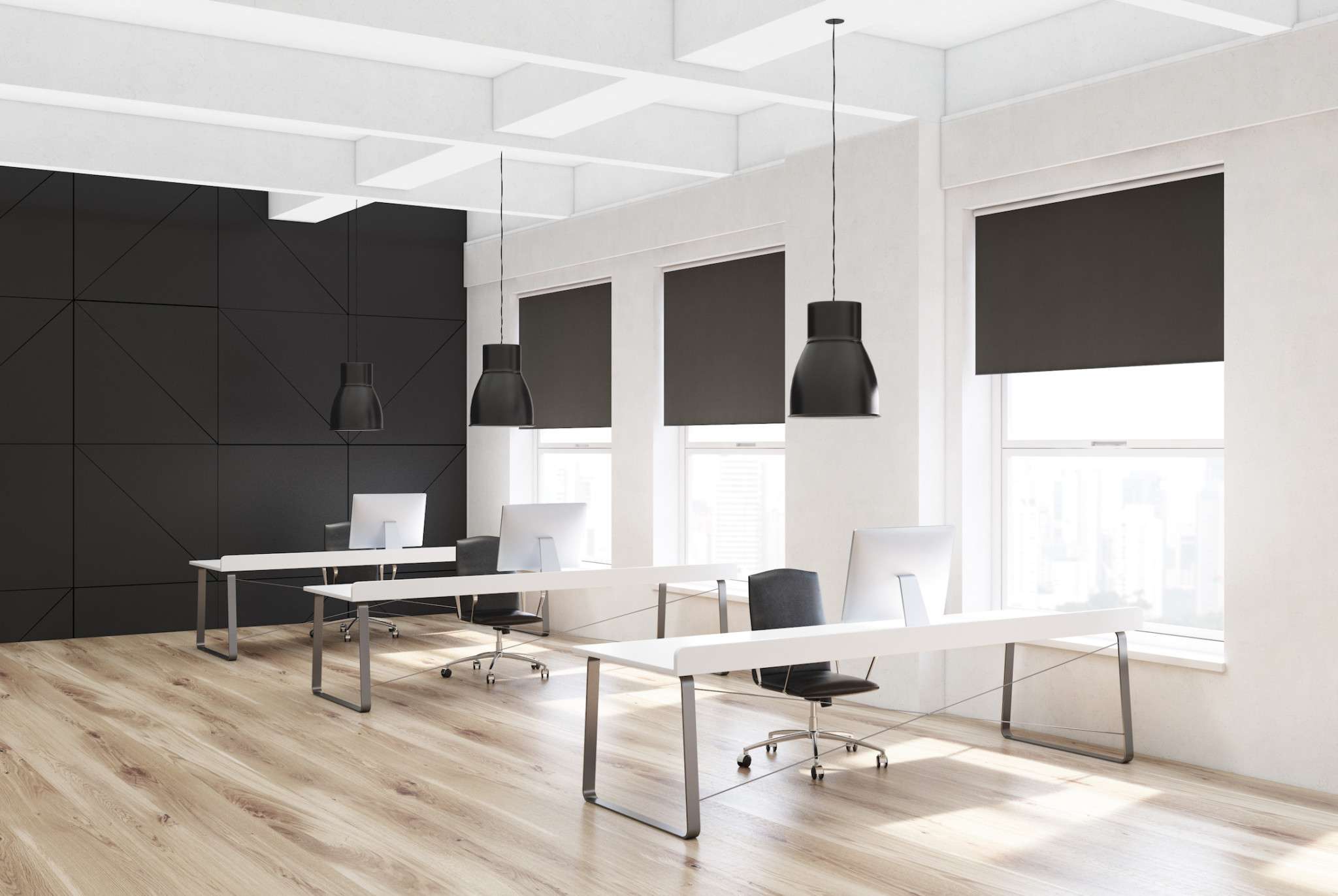Office blackout blinds and window film