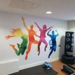 Leaping people wall mural