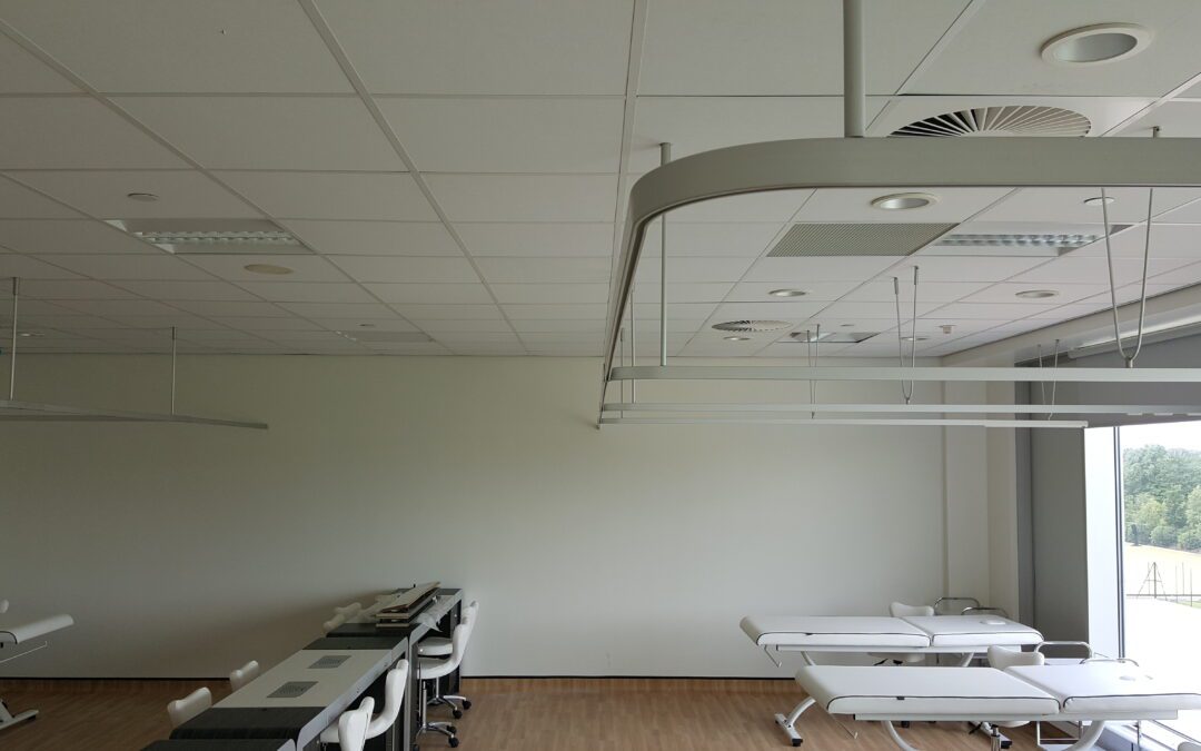Cubicle curtain track system in a salon training centre, Merseyside